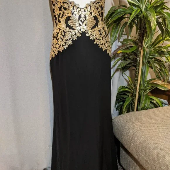 Tadashi Shoji Black and White Dress with Gold Accents - Picture 12 of 16